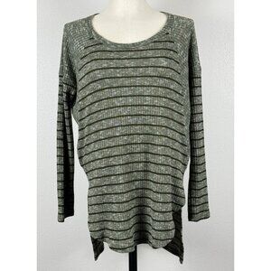 Staccato Womens  Green Black Striped Long-Sleeve Sweater Tunic Top Knit Large